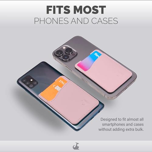 Wallaroo Premium Leather Cell Phone Wallet Stick On - Android and iPhone Wallet and Card Holder for Women and Men - Durable with Non-Slip Lining Secures Up to 3 Cards - color: Rose Gold Leather