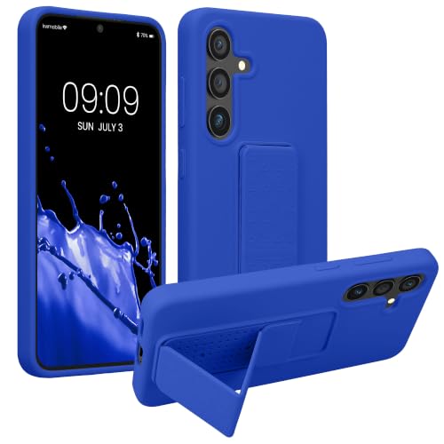 kwmobile Case for Samsung Galaxy S24 Case - Soft TPU Cover with Silicone Coating - with Hand Strap and Stand Function - Shockproof - Baltic Blue - color: Baltic Blue, size: Galaxy S24