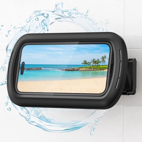 Lamicall Shower Phone Case Holder Waterproof - Bigger Size for More Phone(4"-7"), Shower Bathroom Bath Wall Mount Stand for School College, Cellphone Accessories Gift for iPhone 17 Pro Max, S26 Ultra - color: Classic Black