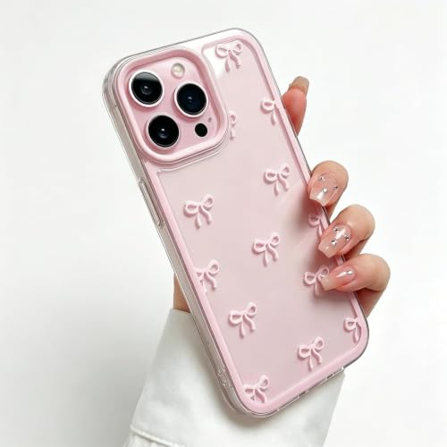 Case for iPhone 15 Pro, Clear Pink Cute Ribbon Bowknot Pattern, Transparent Phone Case Raised Camera Protection Stylish Slim Soft TPU Protective Cover for Women - color: A1-Pink, size: iPhone 15 Pro