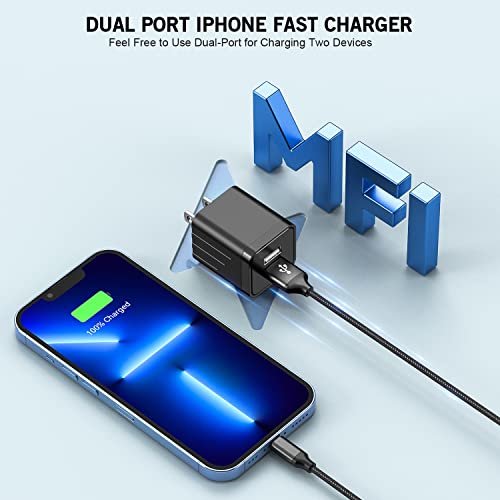 iPhone Fast Charger,2Pack 10FT Phone Charge 2.1A Dual Port USB Wall Charger - color: Black 2Pack 10FT