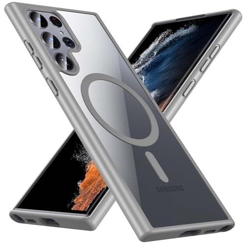 Hensinple for Samsung Galaxy S22 Ultra Case Magnetic, Galaxy S22 Ultra Phone Case Wireless Charging, Clear Hard Back Shockproof Cover Case 6.8 Inch, Gray - color: Gray-S22 Ultra, size: Galaxy S22 Ultra 6.8 inch