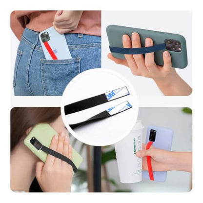Stretchable Silicone Phone Grip - Elastic Finger Strap Holder for iPhone & Android - Anti-Slip Phone Loop with Wireless Charging Support - Black (Compatible with Most Smartphones)
