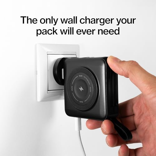 Statik SmartCharge (Gen 2) Power Bank, 5-in-1 Travel Charger, Wall Plug & Built-in USB C Cables, Watch Charger for Apple Watch, 10000mAh, European Adapter, Compatible with iPhone, iPad, Samsung - color: Gen 2 Black