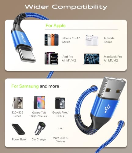 USB C to C Cable 60W Fast Charging 6FT, USB C to USB C Cable for CarPlay - color: Blue, size: 3FT, style: USB A to USB C