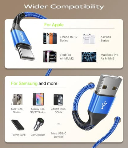 USB C to C Cable 60W Fast Charging 6FT, USB C to USB C Cable for CarPlay - color: Blue, size: 3FT, style: USB A to USB C