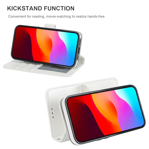 Bocasal Detachable Wallet Case Card Holder for iPhone 15, White | RFID Blocking Kickstand Card Slots Holder PU Leather Magnetic Shockproof Wrist Strap Removable Flip Protective Cover 6.1 inch - color: White