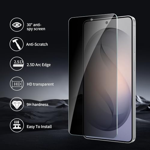 2+2 Pack for Samsung Galaxy S26+/S26 Plus Privacy Screen Protector with Camera Lens Protector, Anti Spy Tempered Glass Protection Film 9H Hardness, Scratch Resistant, Case Friendly