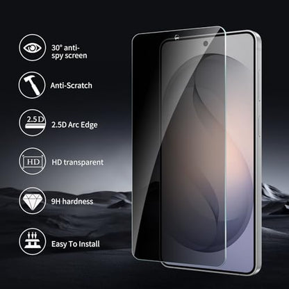 2+2 Pack for Samsung Galaxy S26+/S26 Plus Privacy Screen Protector with Camera Lens Protector, Anti Spy Tempered Glass Protection Film 9H Hardness, Scratch Resistant, Case Friendly