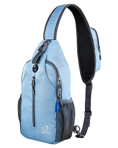 WATERFLY Sports Crossbody Sling Backpack Sling Bag Chest Bag Daypack for Cycling Hiking Running Men Women | Small Hiking bag,Multi-compartment storage,Water-resistant,Breathable back pad,Reversible adjustable shoulder strap - color: Starry Night Light Blu