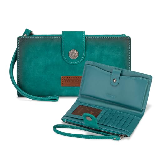 X Wrangler Wallets Women Minimalist Wristlet Wallets, Card Cases & Money Organizers Wallet Bifold with Phone Pocket - color: Tuiquoise