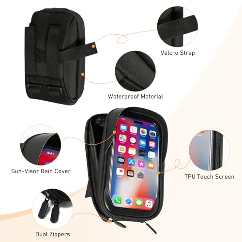 EILLEO Bike Handlebar Bag, Waterproof Bike Phone Bag with TPU Touch Screen, Bicycle Phone Holder for Phone Under 6.3, Storage Bags for Bike/Ebike/E Scooter/Dirtbike, Black