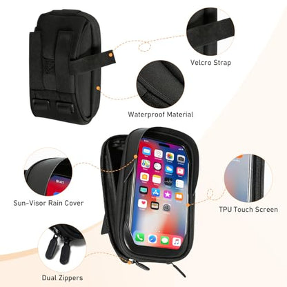 EILLEO Bike Handlebar Bag, Waterproof Bike Phone Bag with TPU Touch Screen, Bicycle Phone Holder for Phone Under 6.3, Storage Bags for Bike/Ebike/E Scooter/Dirtbike, Black