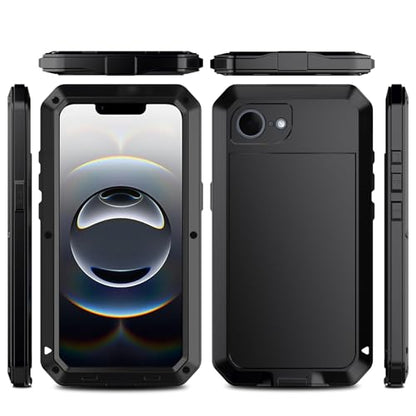 for iPhone 16E Metal Case,Heavy Duty Shockproof Aluminum Alloy Tough Armour Military Grade Phone Case for iPhone 17E,Full Body Protective Cover with Silicone Built-in Screen Protector-Black - color: Black