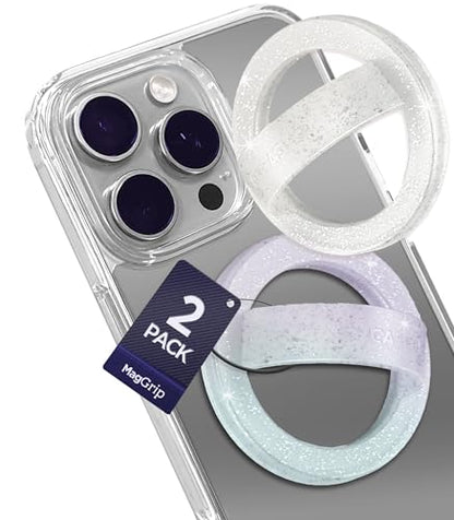 2-Pack Magnetic Phone Grip Holders Compatible with MagSafe, Soft-Touch Silicone Finger Loops for iPhone, Comfortable and Secure Fit (Clear Sparkle & Gradient Candy) - color: Gradient Candy