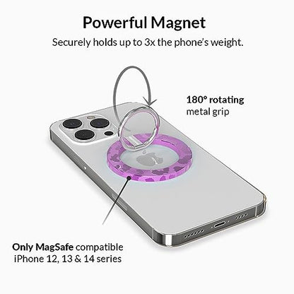 VELVET CAVIAR Compatible with MagSafe Phone Grip - Magnetic Ring Holder with Adjustable Stand - Removable MagSafe Accessories for iPhone 16, 15, 14, 13, 12 (Amethyst Purple Leopard) - color: Amethyst Purple Leopard