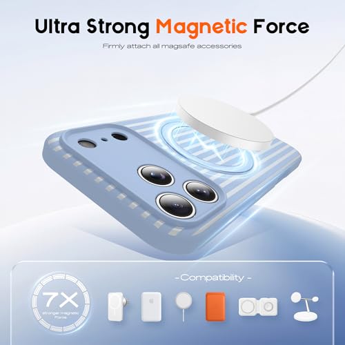 SKYLMW Striped Case for iPhone 17 Pro with Stand,6.3" Blue/White | Aesthetic Striped,Magnetic Stand,Compatible with Mag-Safe,Silicone 17 Pro Phone Case - color: Blue/White, size: Iphone 17 Pro