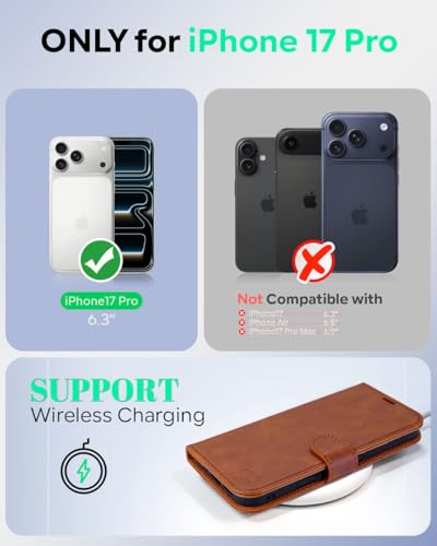 OCASE Compatible with iPhone 17 Pro Wallet Case, PU Leather Flip Folio Case with Card Holders RFID Blocking Kickstand [Shockproof TPU Inner Shell] Phone Cover 6.3 Inch 2025, Brown - color: Brown