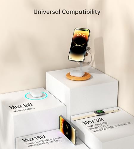 3 in 1 Magnetic Wireless Charging Station for Apple Devices,15W for Magsafe - color: Yellow Woodgrain