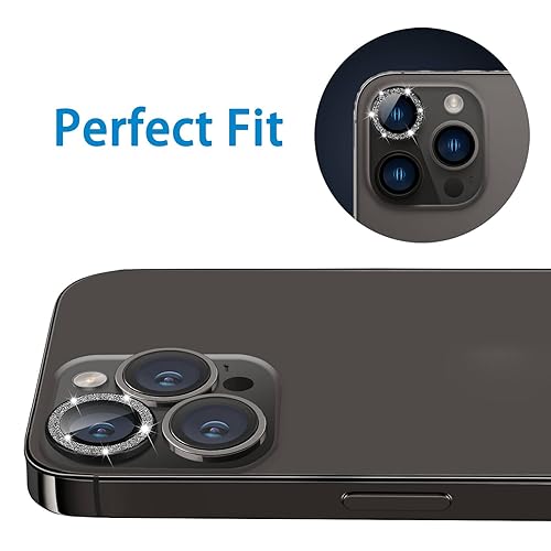 Compatible with iPhone 12 Pro Max Camera Lens Protector, Bling Glitter 9H Tempered Glass Camera Cover Anti Scratch Shockproof Screen Protector Individual Ring - 3Pcs Glitter Graphite - color: Graphite Glitter