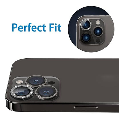 Compatible with iPhone 12 Pro Max Camera Lens Protector, Bling Glitter 9H Tempered Glass Camera Cover Anti Scratch Shockproof Screen Protector Individual Ring - 3Pcs Glitter Graphite - color: Graphite Glitter