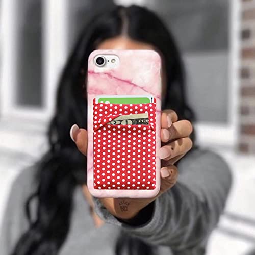 RFID Blocking Phone Card Wallet Stretchy Lycra Wallet Pocket Credit Card ID Case Pouch Sleeve Adhesive Sticker Compatible with iPhone Samsung Galaxy Android Smartphones (Polka Dot Red)-2PC - color: Dot Red