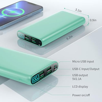 Portable Charger 38800mAh,LCD Display Power Bank,5 USB Outputs Battery Pack Backup, USB-C 3A in&out Travel Essential Portable Phone Charger For iPhone 18/17/16/15/14 Pro,Android Samsung Galaxy-Green - color: Green