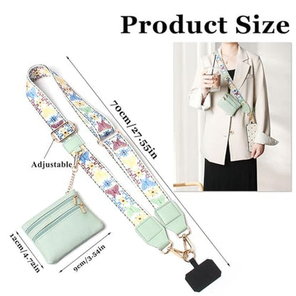 Phone Strap with Zippered Pouch, Clip and Go Strap for Phone with Wallet Crossbody, Adjustable Crossbody Phone Strap-1 - color: Diamond Blue