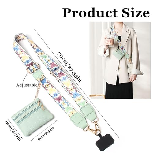 Phone Strap with Zippered Pouch, Clip and Go Strap for Phone with Wallet Crossbody, Adjustable Crossbody Phone Strap-1 - color: Jacquard Brown
