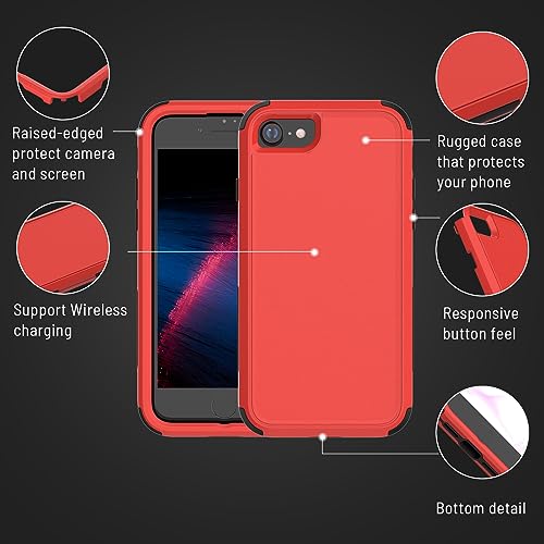 X-belmox Heavy Duty Phone Case for iPhone SE 2022 (3rd Gen) with Glass Screen Protector, 3 in 1 for iPhone SE 2020 Case [Shockproof] Rugged Protective [Drop Proof] iPhone 7/8 case 4.7" -Red/Black - color: Red/Black
