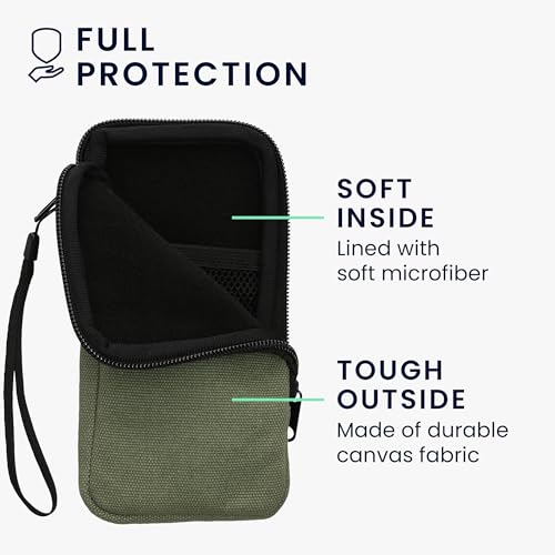 kwmobile Canvas Phone Pouch XL - 6.7/6.8" - Universal Cell Sleeve Mobile Bag with Zipper and Soft Microfibre Lining - Olive Green - color: olive green