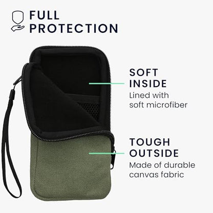 kwmobile Canvas Phone Pouch XL - 6.7/6.8" - Universal Cell Sleeve Mobile Bag with Zipper and Soft Microfibre Lining - Olive Green - color: olive green