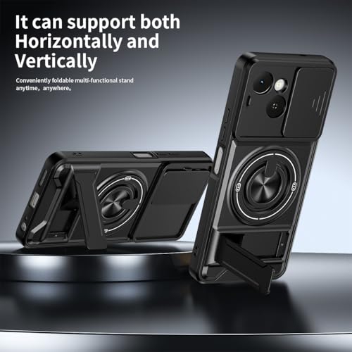 Compatible with Tecno Pop 10 Pro Case Cover,Compatible with Tecno Spark 40C 4G KM4k with Slide Camera Cover Phone Stand Protective Case Black - color: Black, size: Compatible with Tecno Pop 10 Pro