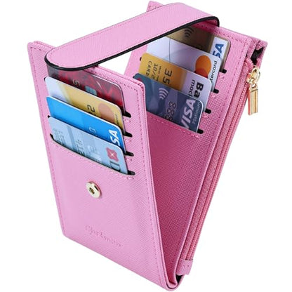 Chelmon Women's RFID Slim Card Holder Wallet | Thin Bifold Multi Card Case with Zipper Coin Pocket Purse for Women(Pink) - color: Pink