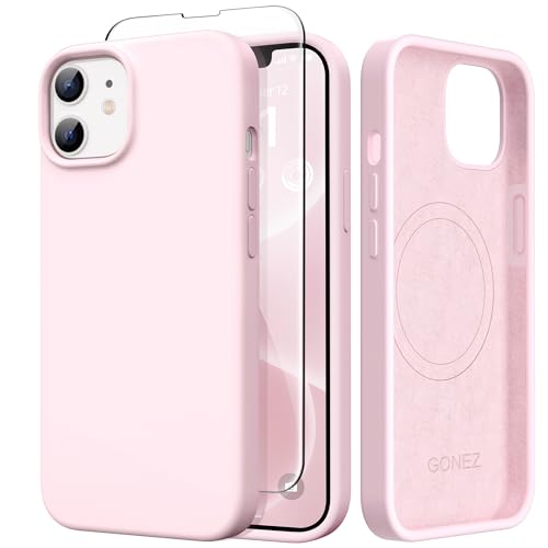 GONEZ Magnetic for iPhone 12/12 Pro Case, Silicone Cover Chalk Pink - color: A-Chalk Pink, size: Iphone 12 /Iphone 12 Pro
