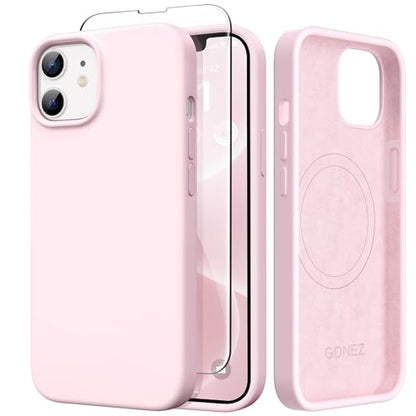 GONEZ Magnetic for iPhone 12/12 Pro Case, Silicone Cover Chalk Pink - color: A-Chalk Pink, size: Iphone 12 /Iphone 12 Pro