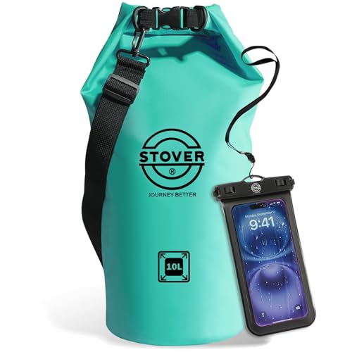 STOVER 5/10/25/30/40L Waterproof Dry Bag, Medium Lightweight Roll Top Dry Bag Backpack w/Waterproof Phone Case, Kayaking, Travel, Hiking, Fishing, Tubing, Camping, the Beach, Men/Women (Teal) - color: 5/10l Teal, size: 10L