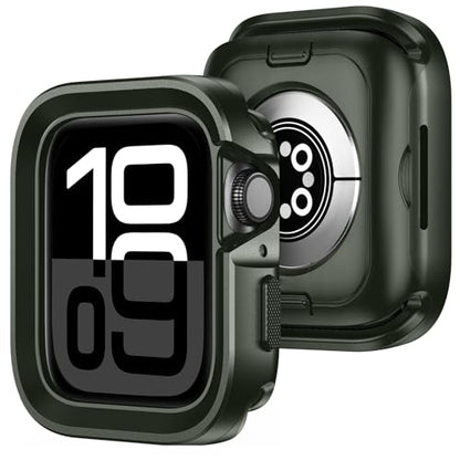 Amizee 2 in 1 Metal Rugged Case Compatible with Apple Watch Series 11/10 42mm, Aluminum Shockproof Protective Bumper Cover for iWatch 42mm, Army Green - color: Army Green, size: 42 mm