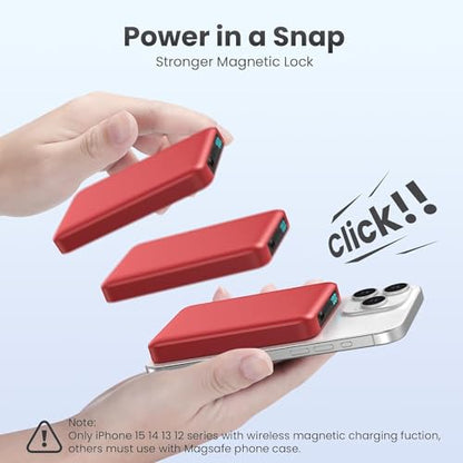 Magnetic Portable Charger 10800mah for Magsafe Battery Pack, Wireless Power Bank with PD Fast Charging,Travel Essential Phone Battery Charger for iPhone 17/16/15/14/13/12 Series-Red - color: Red