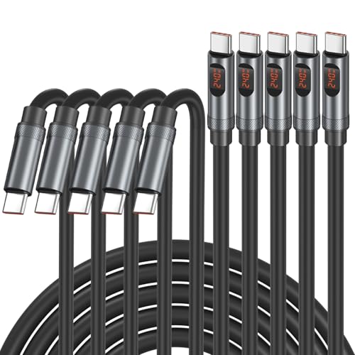 C to C Cable Fast Charging, 240W [6ft,5Pack] USB-C Charge Cable LED Display - size: 6ft