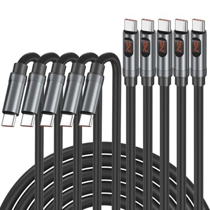 C to C Cable Fast Charging, 240W [6ft,5Pack] USB-C Charge Cable LED Display - size: 6ft
