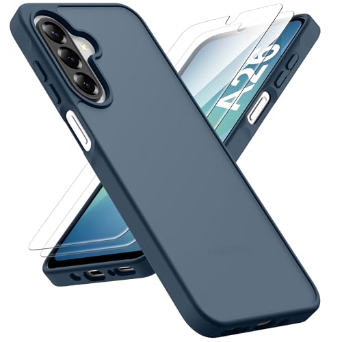 ORETECH for Samsung Galaxy A26 Case, Samsung Galaxy A26 5G Phone Case with 2 Pack HD Screen Protector, Translucent Matte Back Military Grade Shockproof Anti-Fingerprint Protective Cover - Navy Blue - color: Translucent Back - Navy Blue, size: Samsung Gala