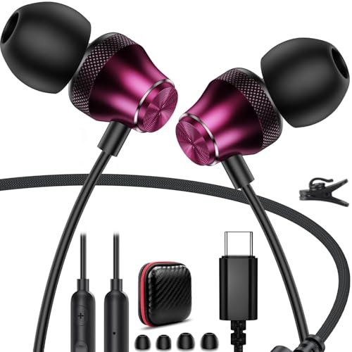 TOPAUX USB C Headphones Type C Earbuds for iPhone 18 Pro Max 17 16e 16 15 - color: Black Wine