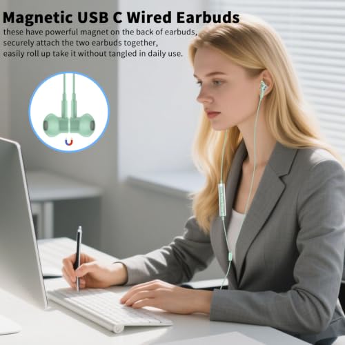 USB C Earbuds Wired Headphone for iPhone 18 Pro Max 17 16 17e,Green - color: Green