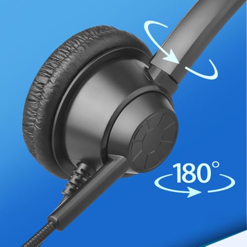 Single Sided Wired Headset with 3.5mm Connector and Rotating Microphone - Mono Headphone Compatible with PC Laptop Computer and Mobile Devices - Adjustable Steel Headband