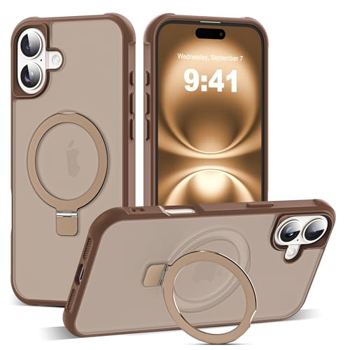 SKYLMW Compatible with iPhone 16 Plus Case with Stand,Desert Brown | iPhone 16 Plus Phone Case 6.7",Magnetic Ring Stand,Compatible with MagSafe,Military-Grade Plustection,Great Grip Feeling - color: Desert Brown, size: Iphone 16 Plus