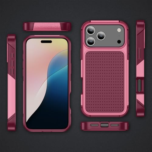 Designed for iPhone 17 Pro Max Case 2 in 1 Gift Militay Grade Drop Protective Rugged Heavy Duty Cover Shockproof Case for iPhone 17 Pro Max Phone Case for Women Men Boy Girl (Pink) - color: Pink