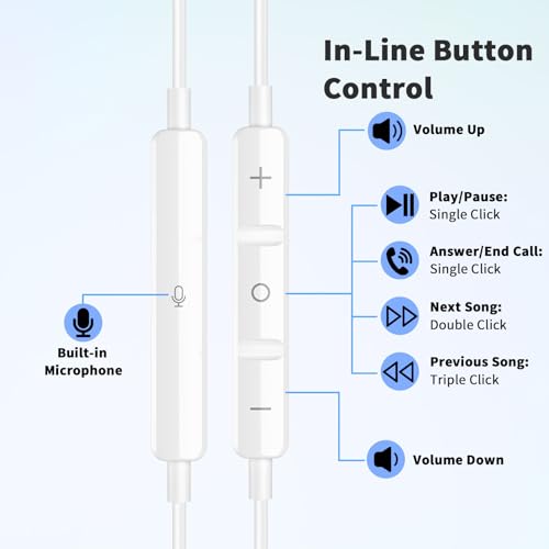 USB C Earbuds Wired Headphone for iPhone 18 Pro Max 17 16 17e,White - color: White