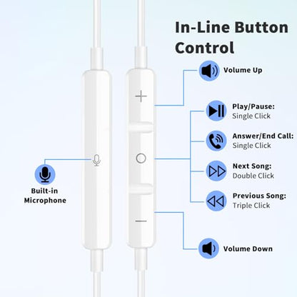 USB C Earbuds Wired Headphone for iPhone 18 Pro Max 17 16 17e,White - color: White