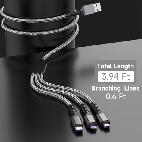 3 in 1 Multi Charging Cable, 3.94ft Universal USB C Cable Fast Charging Cord, USB to USB C/Micro USB/Lighting Multiple Cable for iPhone, Tablets, Samsung, Android and More